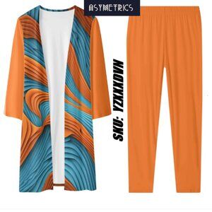 New Asymetrics Women's Orange /L.Blue Long Sleeve Cardigan and Leggings Sets